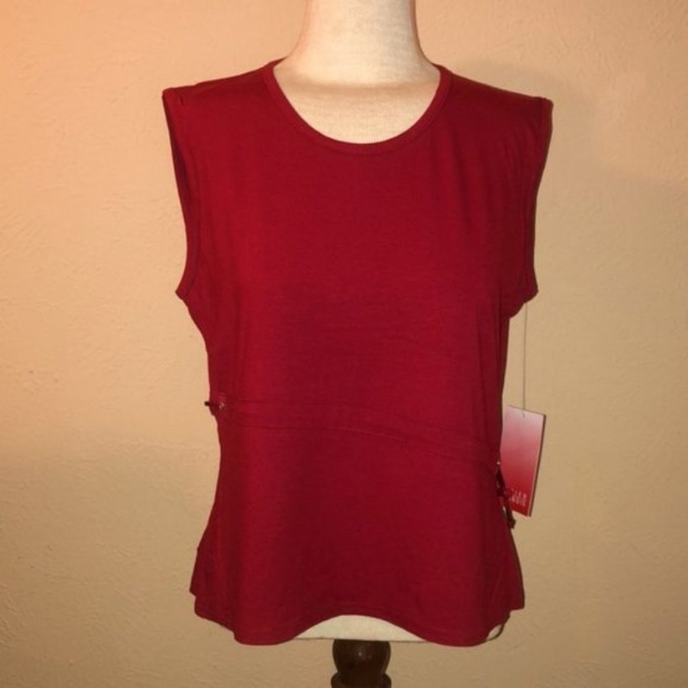 Red Sleeveless Toggle Blouse